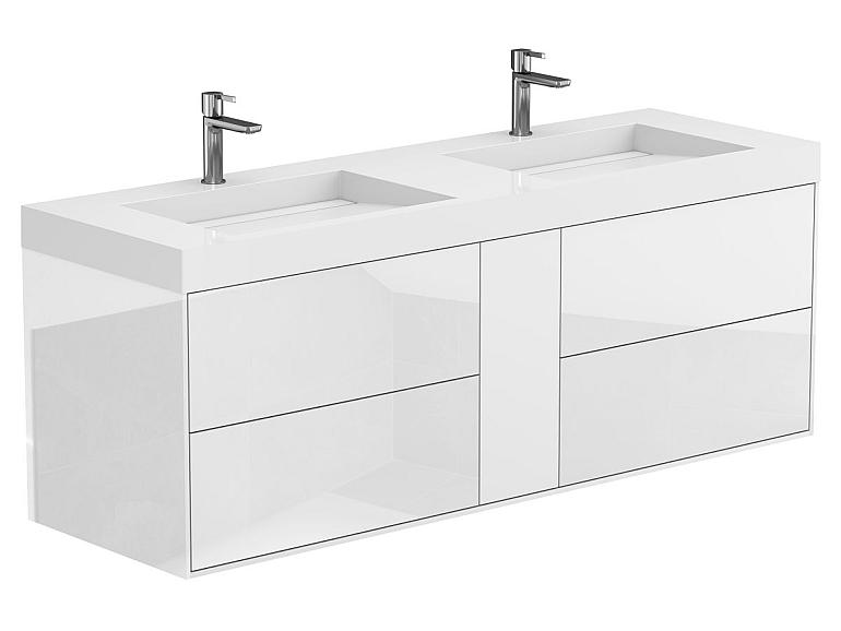 Тумба підвісна SPACE Біла глянцева з умивальником AGNESS 1500