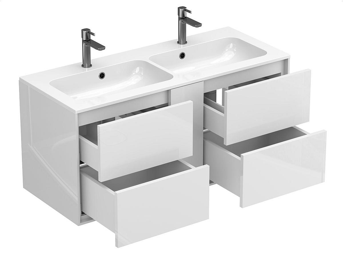 Тумба подвесная SPACE Белая глянцевая с умывальником DELLA 1100 D