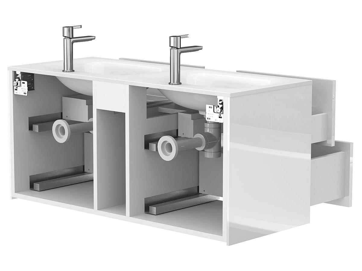 Тумба подвесная SPACE Белая глянцевая с умывальником JESSEL 1100 D