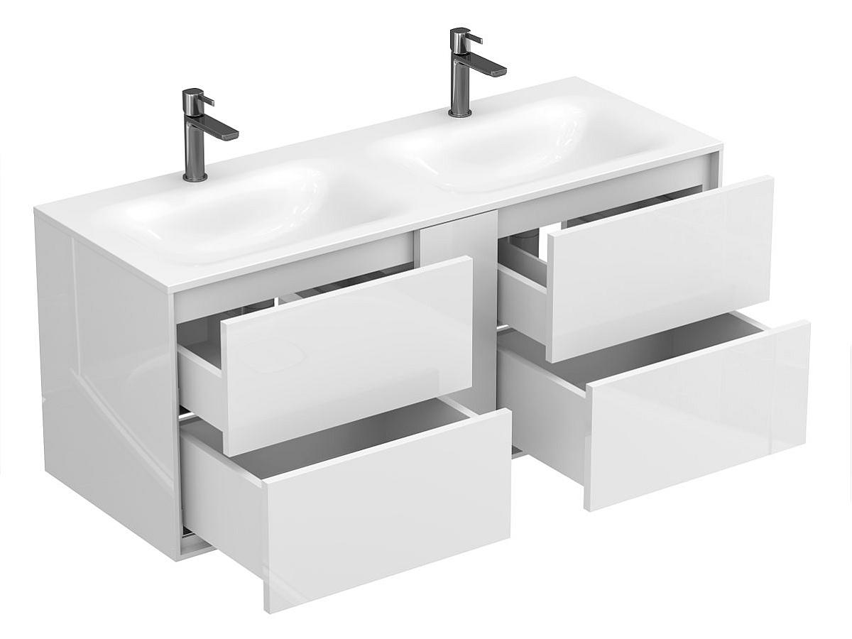 Тумба подвесная SPACE Белая глянцевая с умывальником JESSEL 1200 D