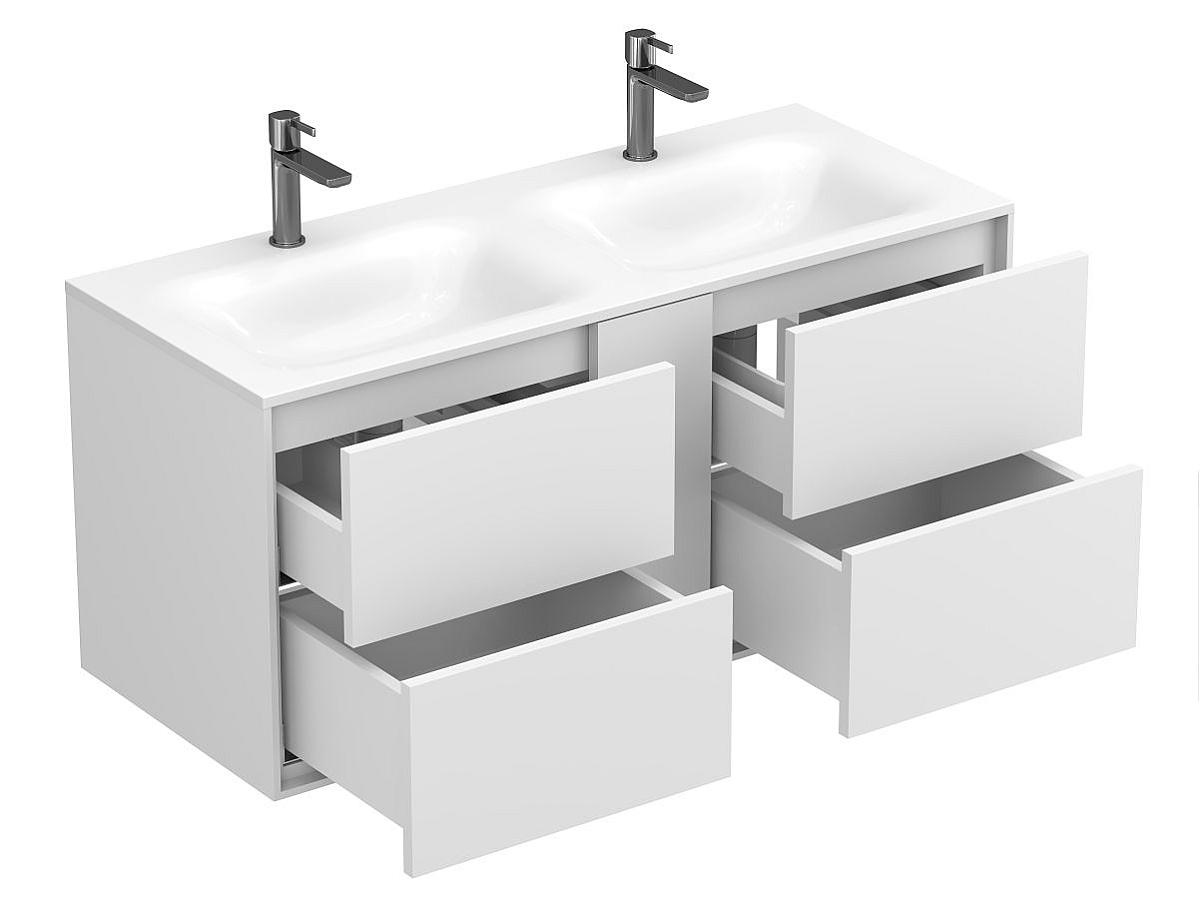 Тумба подвесная SPACE Белая матовая с умывальником JESSEL 1100 D