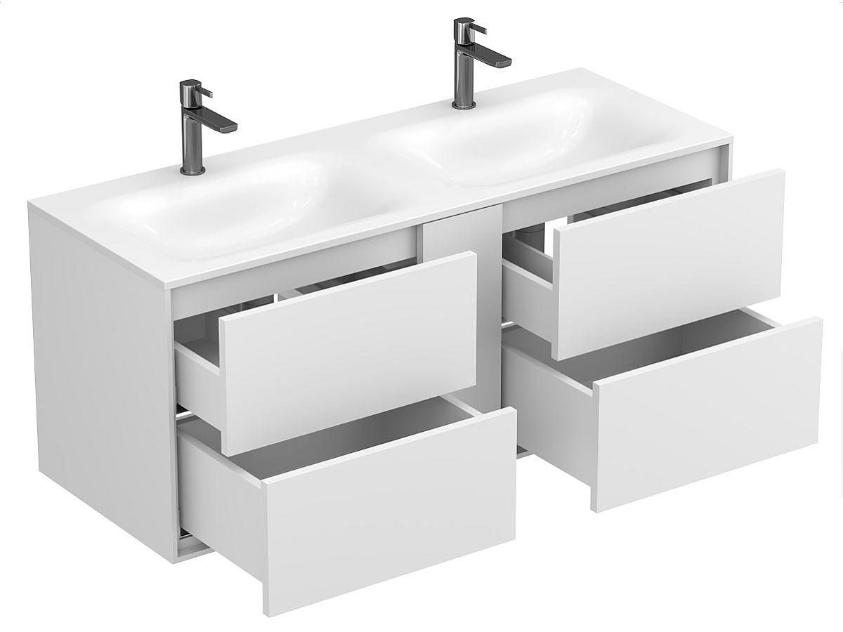 Тумба подвесная SPACE Белая soft-touch с умывальником JESSEL 1200 D