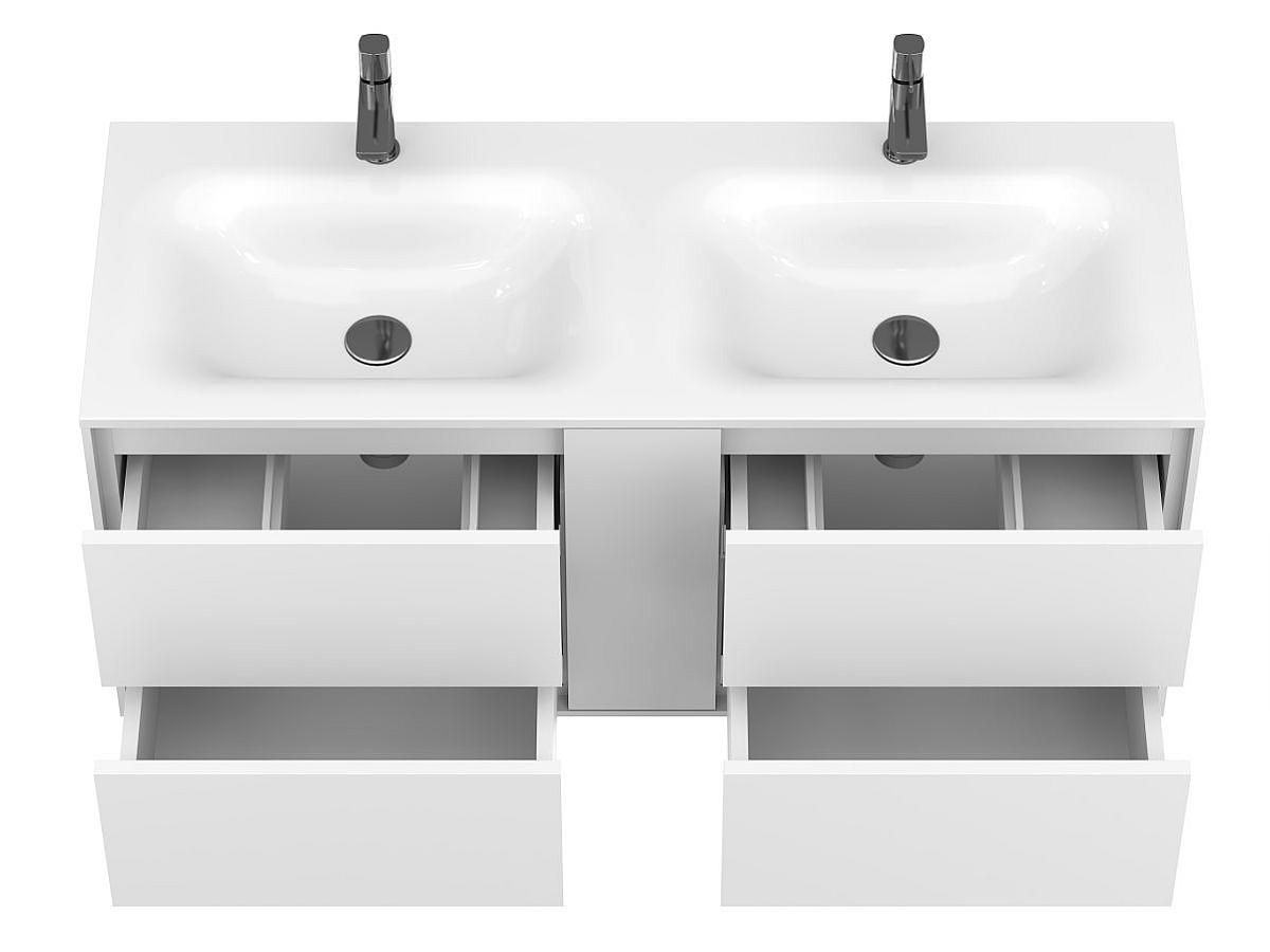 Тумба подвесная SPACE Белая soft-touch с умывальником JESSEL 1200 D