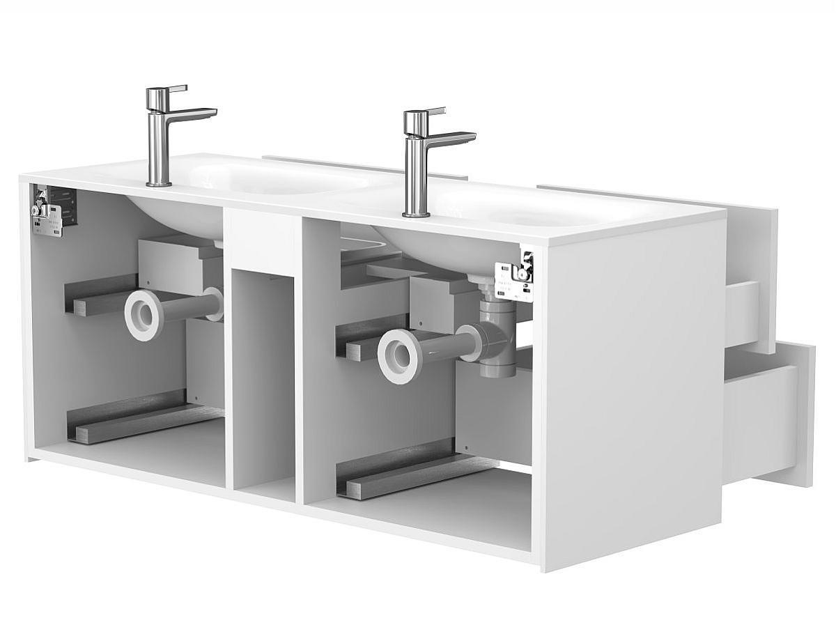 Тумба подвесная SPACE Белая soft-touch с умывальником JESSEL 1200 D