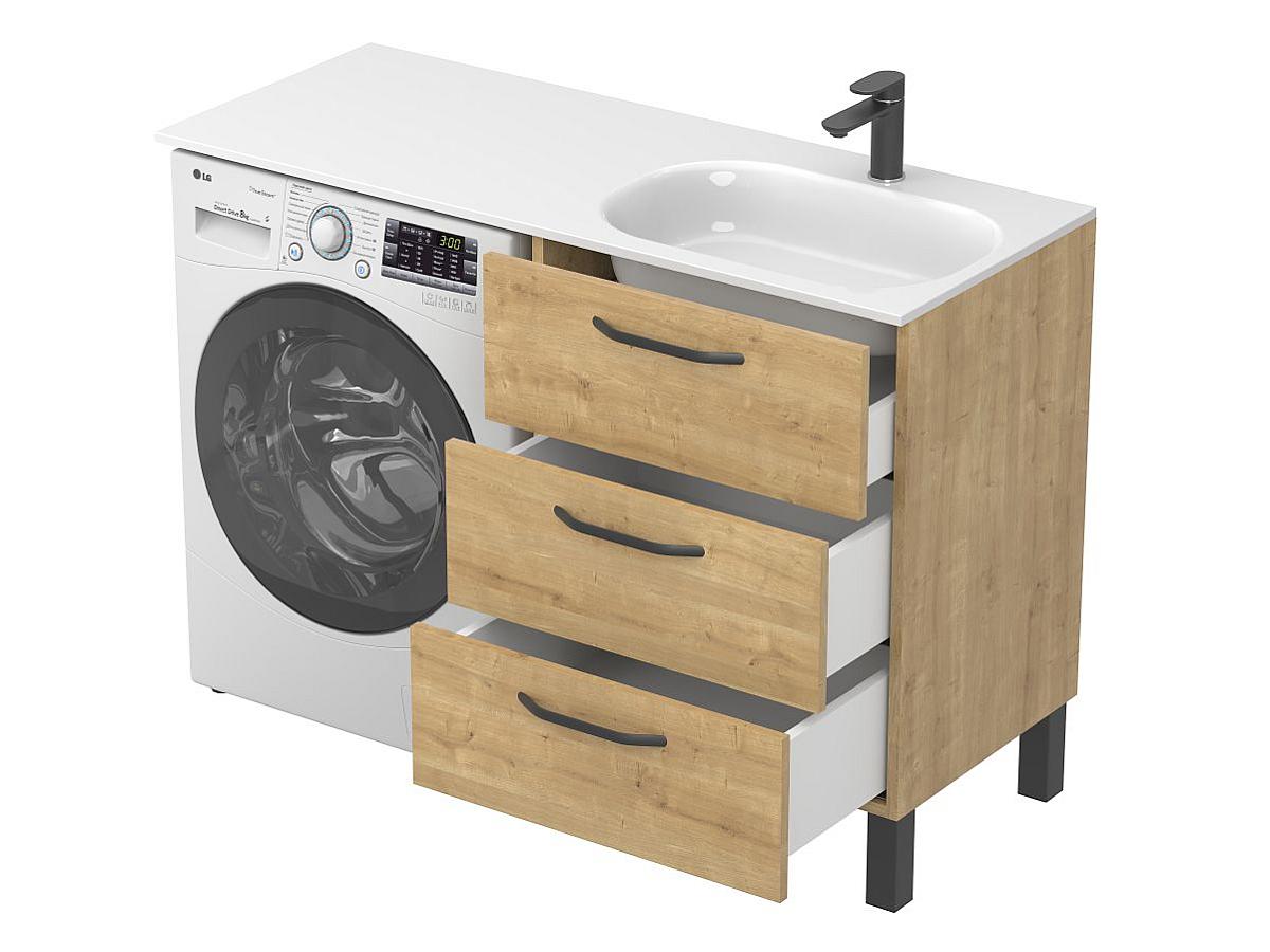 Тумба напольная TESSA Дуб Гамильтон с умывальником LAKE 1250 R