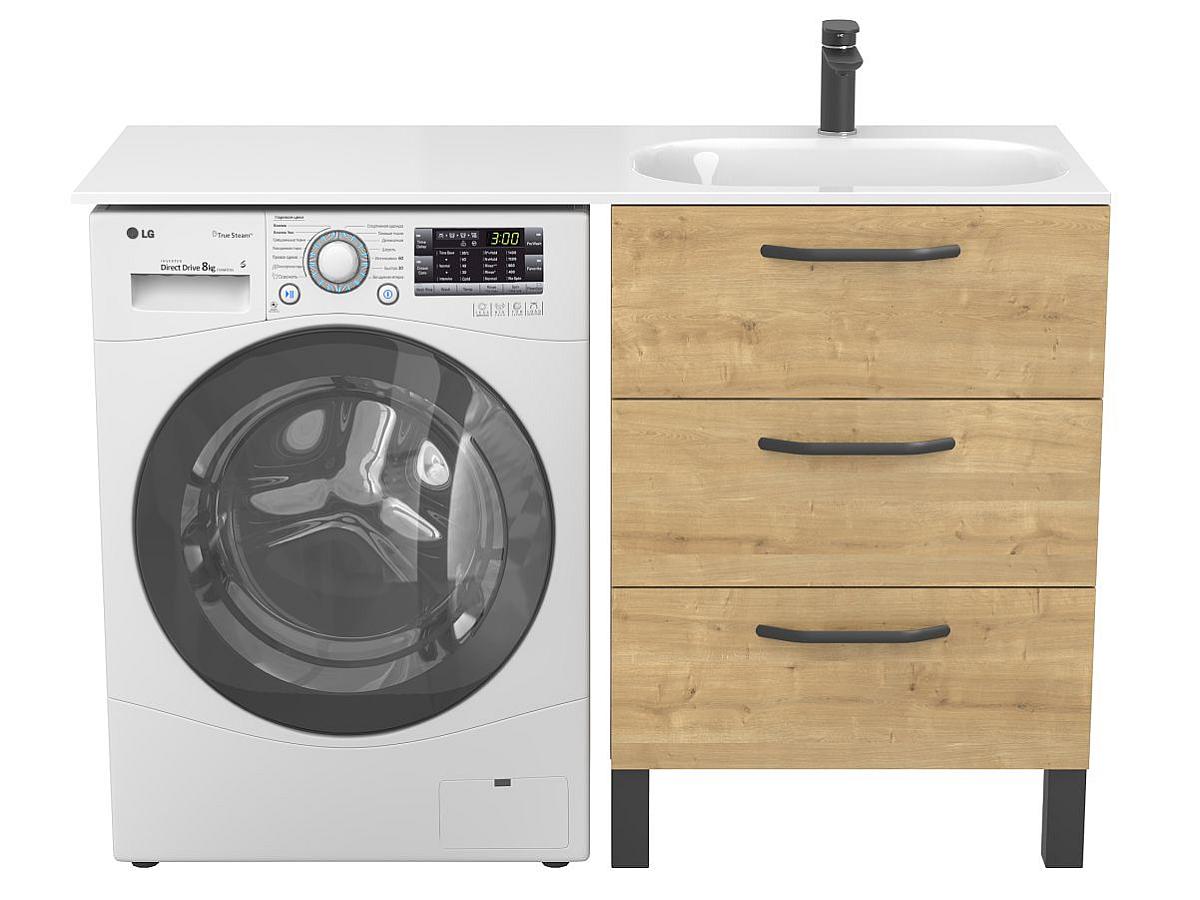 Тумба напольная TESSA Дуб Гамильтон с умывальником LAKE 1250 R