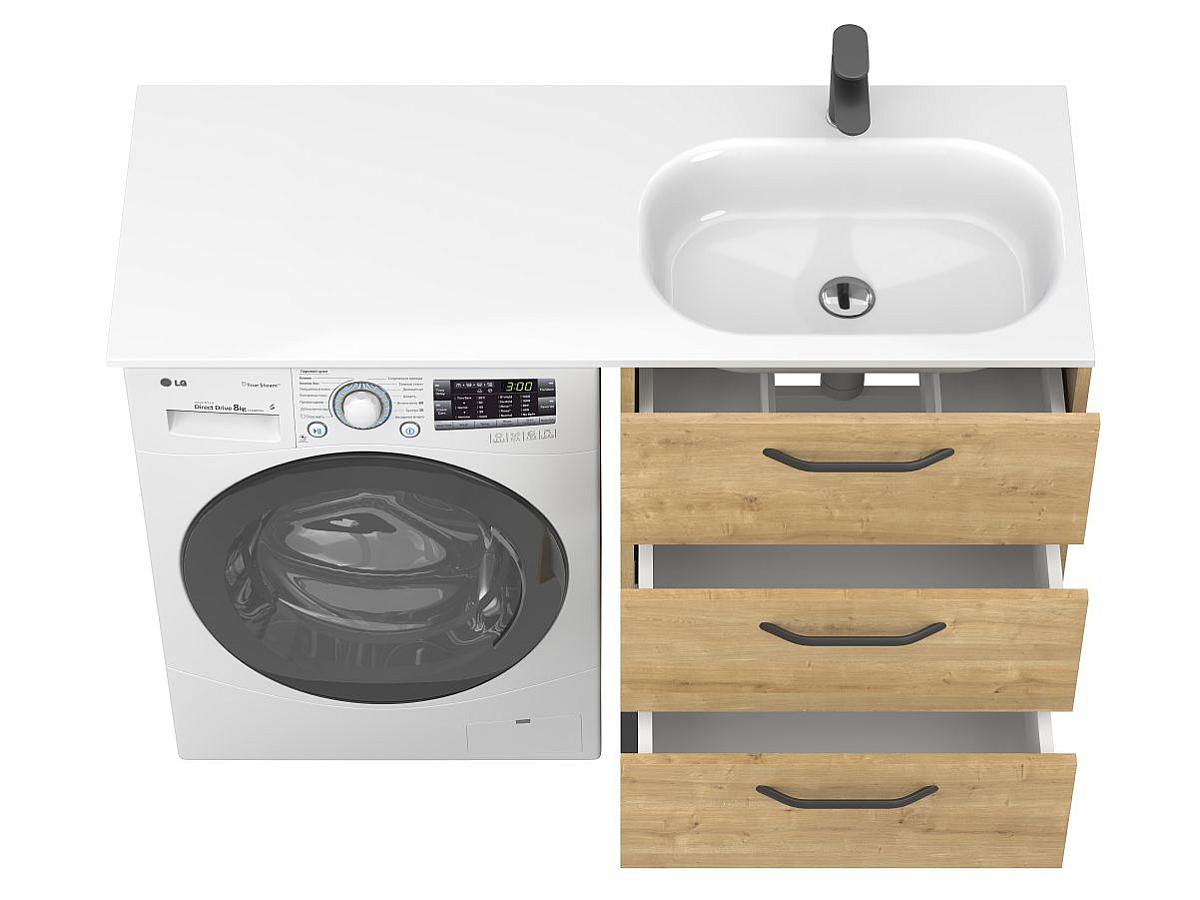 Тумба напольная TESSA Дуб Гамильтон с умывальником LAKE 1250 R