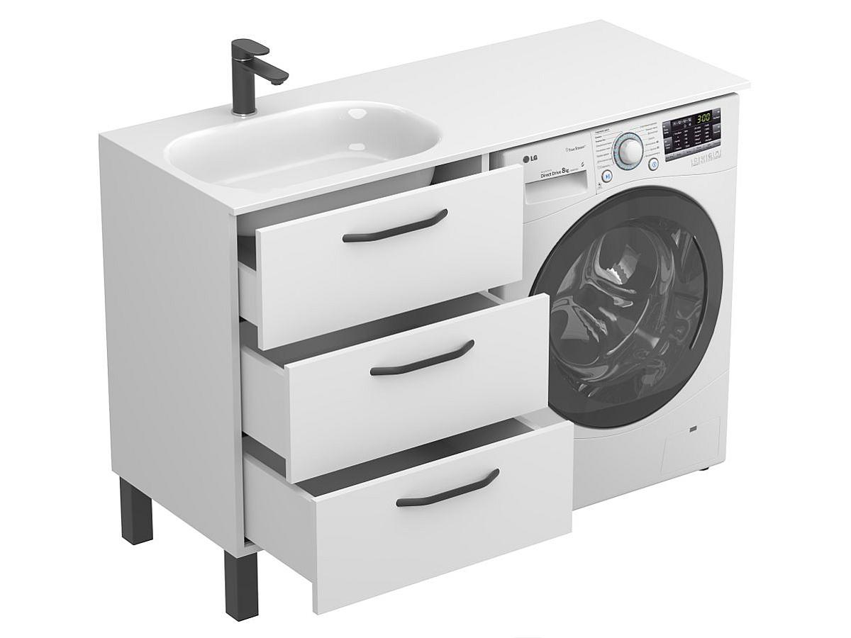 Тумба підлогова TESSA Біла з умивальником LAKE 1250 L