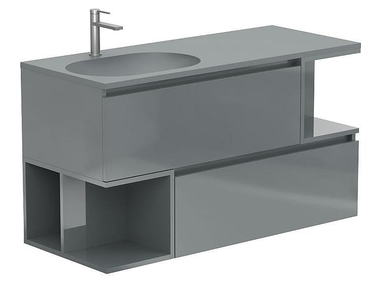Тумба підвісна URBAN Сіра глянцева з умивальником NEW YORK 1200 L
