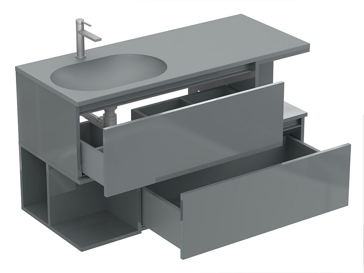 Тумба подвесная URBAN Серая глянцевая с умывальником NEW YORK 1200 L
