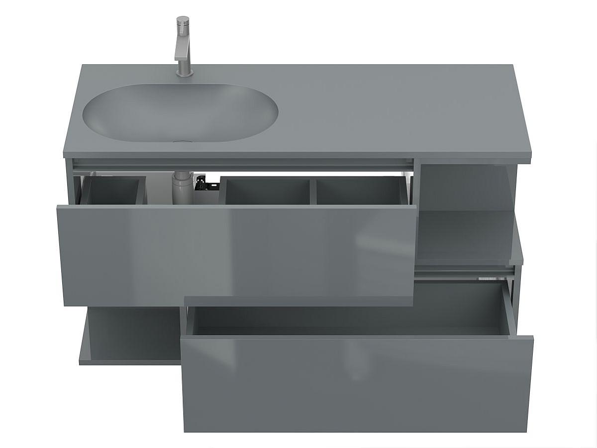 Тумба подвесная URBAN Серая глянцевая с умывальником NEW YORK 1200 L