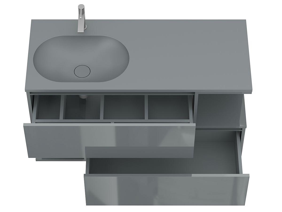 Тумба подвесная URBAN Серая глянцевая с умывальником NEW YORK 1200 L