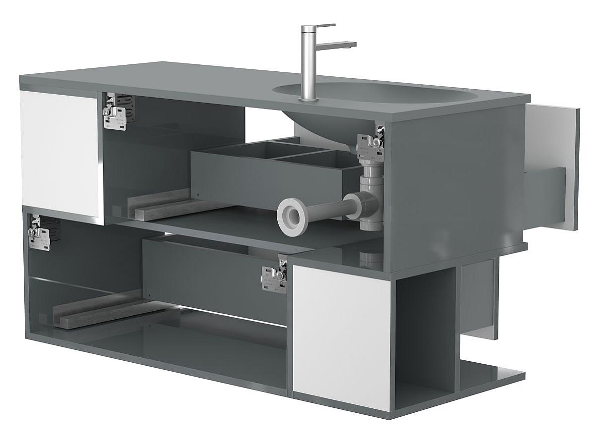 Тумба подвесная URBAN Серая глянцевая с умывальником NEW YORK 1200 L