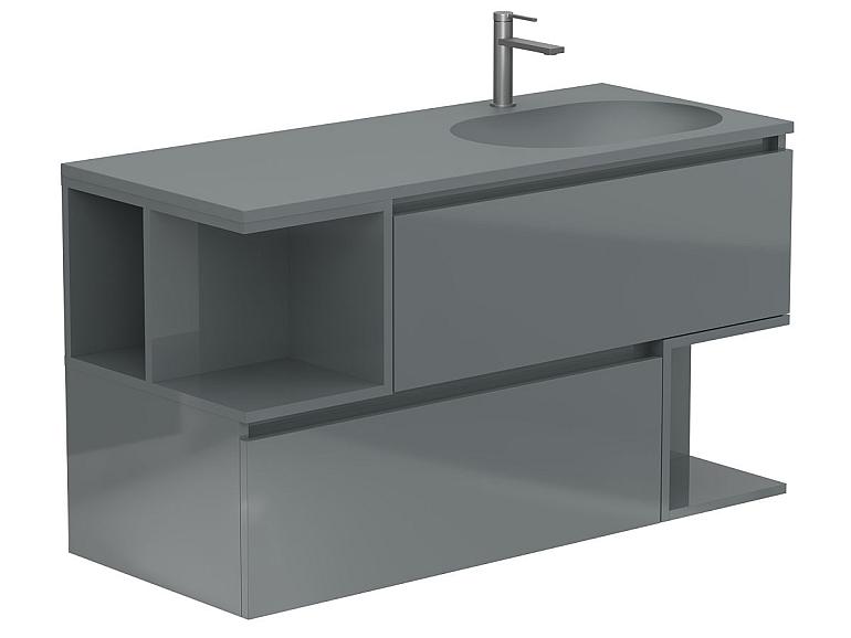 Тумба підвісна URBAN Сіра глянцева з умивальником NEW YORK 1200 R