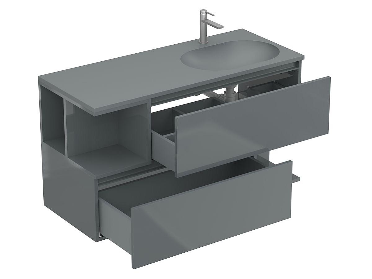 Тумба подвесная URBAN Серая глянцевая с умывальником NEW YORK 1200 R