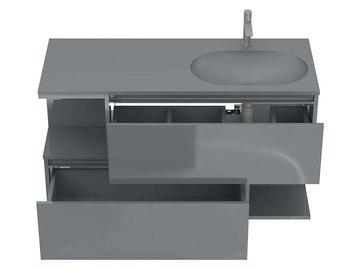 Тумба подвесная URBAN Серая глянцевая с умывальником NEW YORK 1200 R