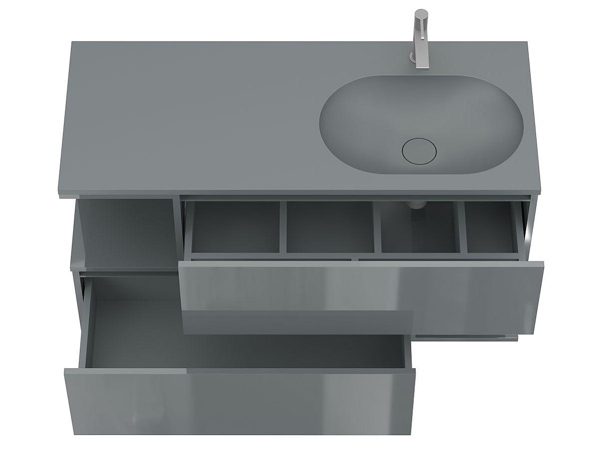Тумба подвесная URBAN Серая глянцевая с умывальником NEW YORK 1200 R