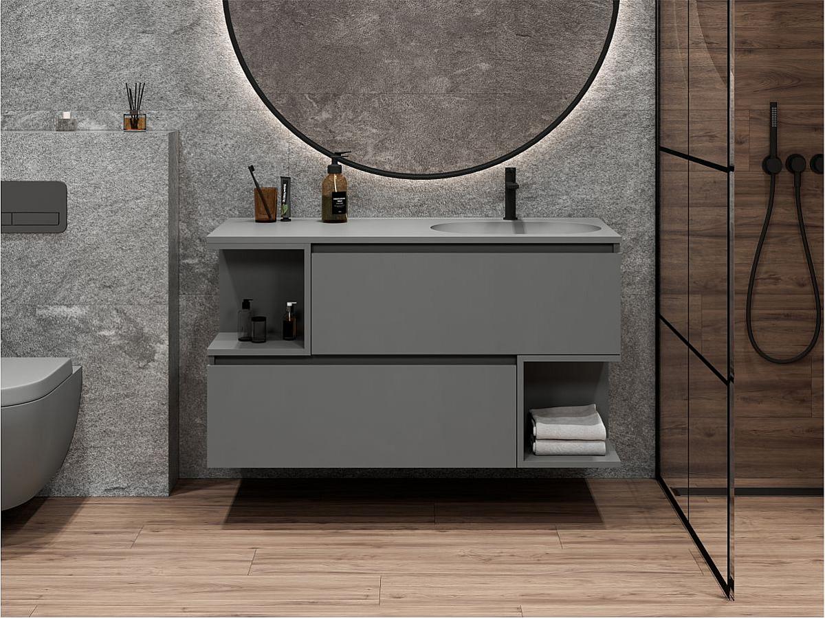 Тумба підвісна URBAN Сіра матова з умивальником NEW YORK 1200 R