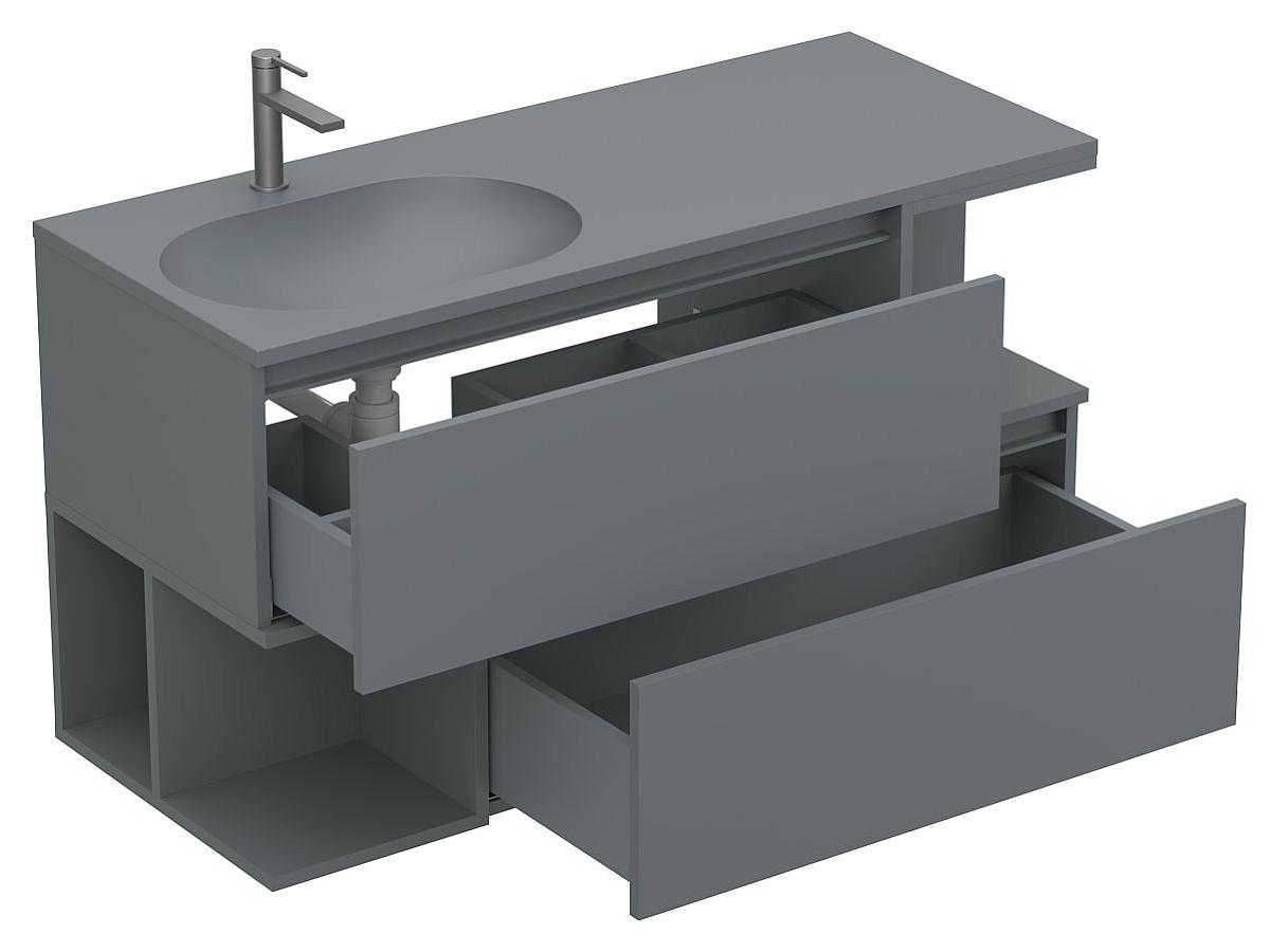 Тумба подвесная URBAN Серая soft-touch с умывальником NEW YORK 1200 L