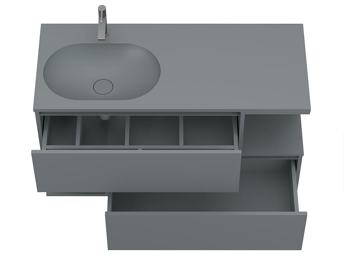 Тумба подвесная URBAN Серая soft-touch с умывальником NEW YORK 1200 L