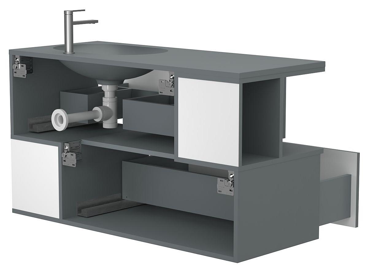 Тумба підвісна URBAN Сіра матова з умивальником NEW YORK 1200 R