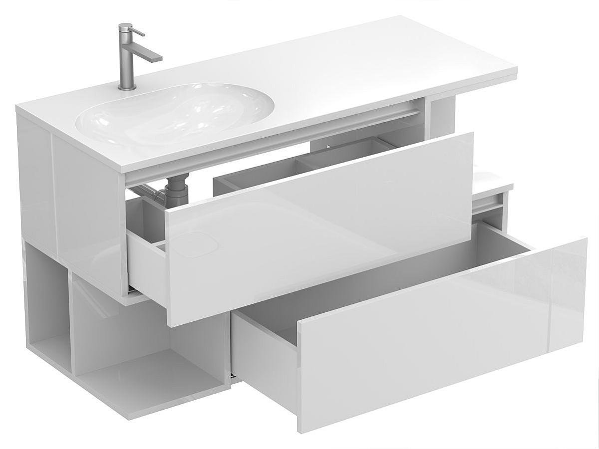 Тумба подвесная URBAN Белая глянцевая с умывальником NEW YORK 1200 L