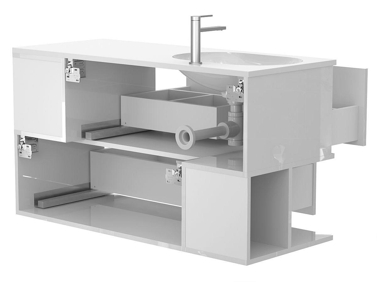 Тумба подвесная URBAN Белая глянцевая с умывальником NEW YORK 1200 L
