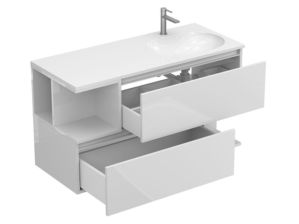 Тумба подвесная URBAN Белая глянцевая с умывальником NEW YORK 1200 R