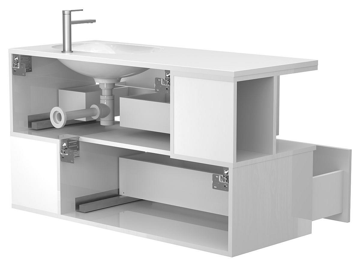 Тумба подвесная URBAN Белая глянцевая с умывальником NEW YORK 1200 R