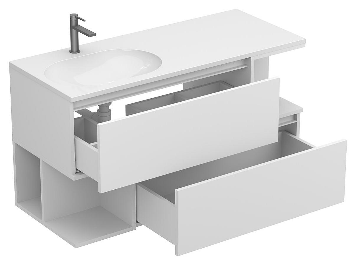 Тумба подвесная URBAN Белая soft-touch с умывальником NEW YORK 1200 L
