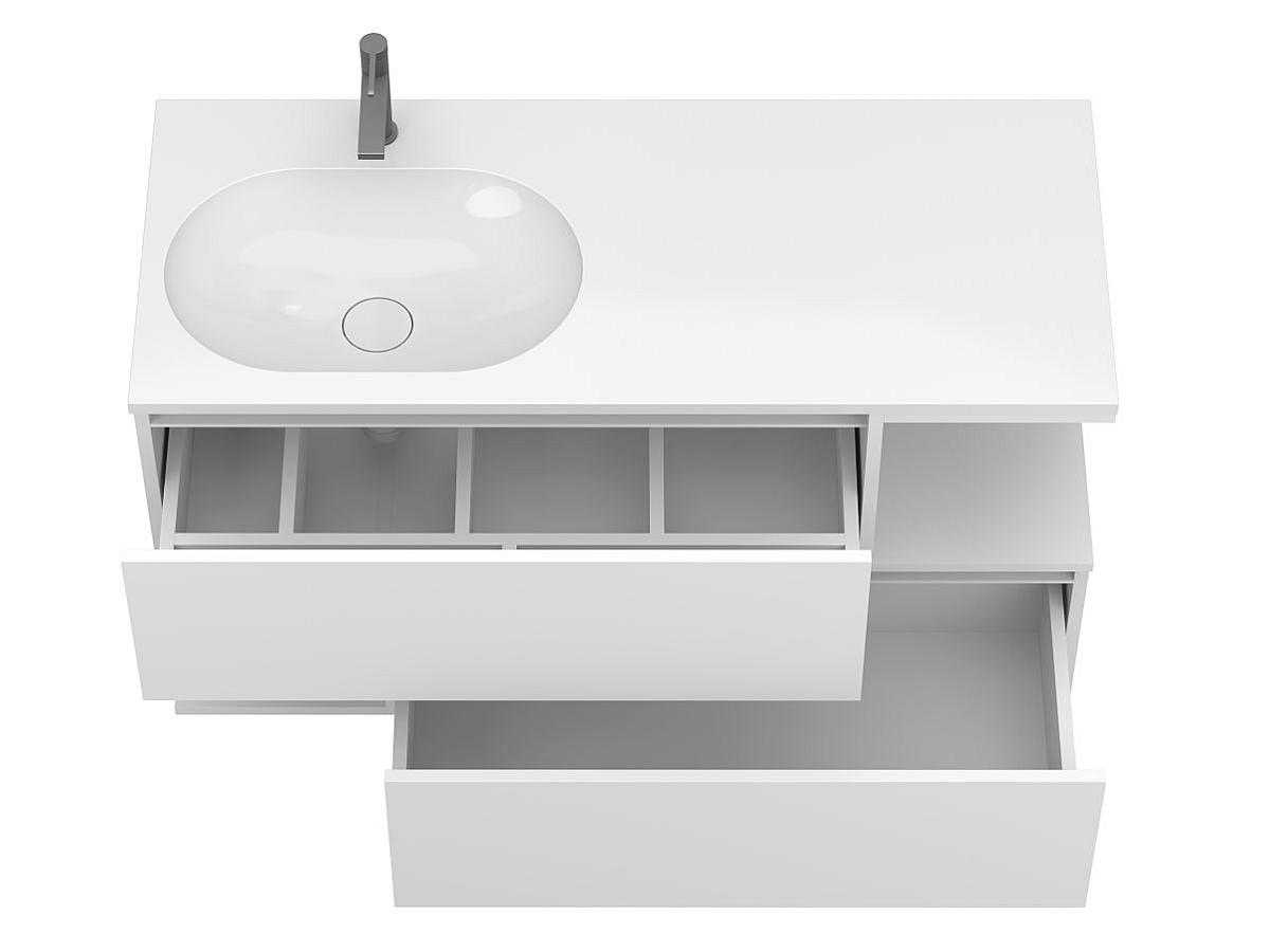 Тумба подвесная URBAN Белая soft-touch с умывальником NEW YORK 1200 L