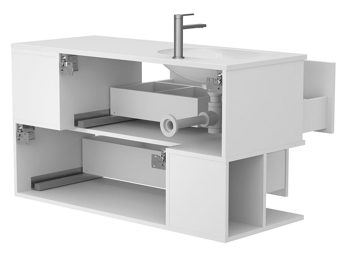 Тумба подвесная URBAN Белая soft-touch с умывальником NEW YORK 1200 L