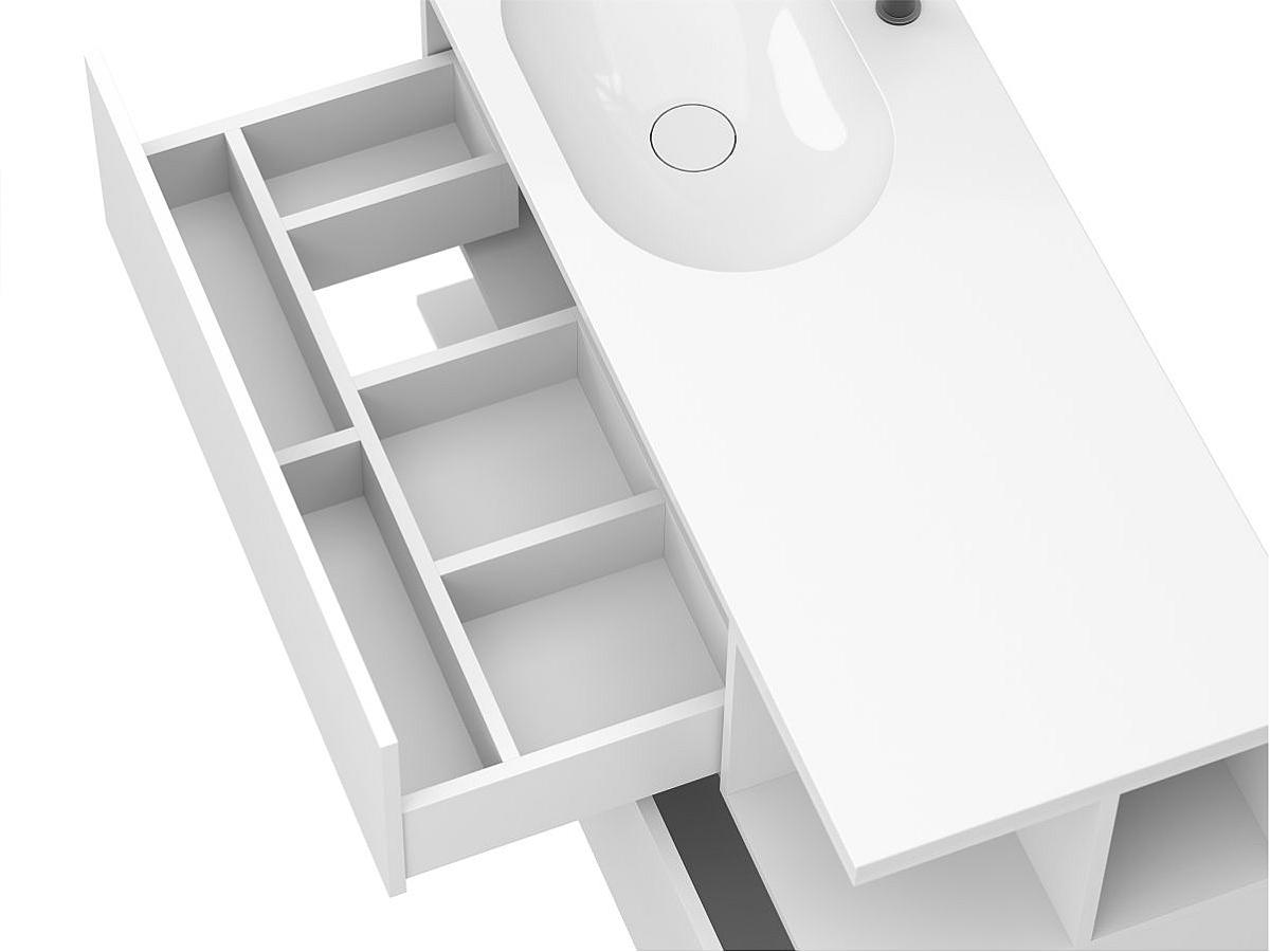 Тумба подвесная URBAN Белая soft-touch с умывальником NEW YORK 1200 L