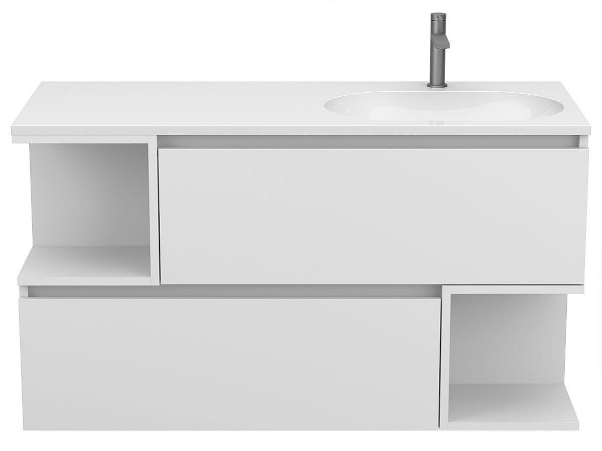 Тумба подвесная URBAN Белая soft-touch с умывальником NEW YORK 1200 R