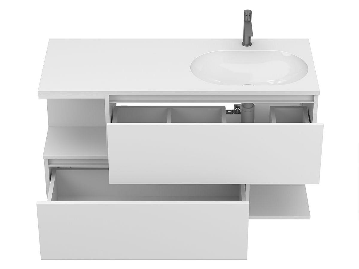 Тумба подвесная URBAN Белая soft-touch с умывальником NEW YORK 1200 R