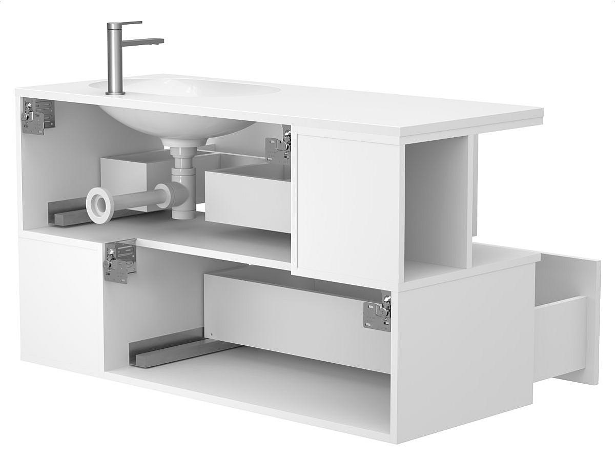 Тумба подвесная URBAN Белая soft-touch с умывальником NEW YORK 1200 R