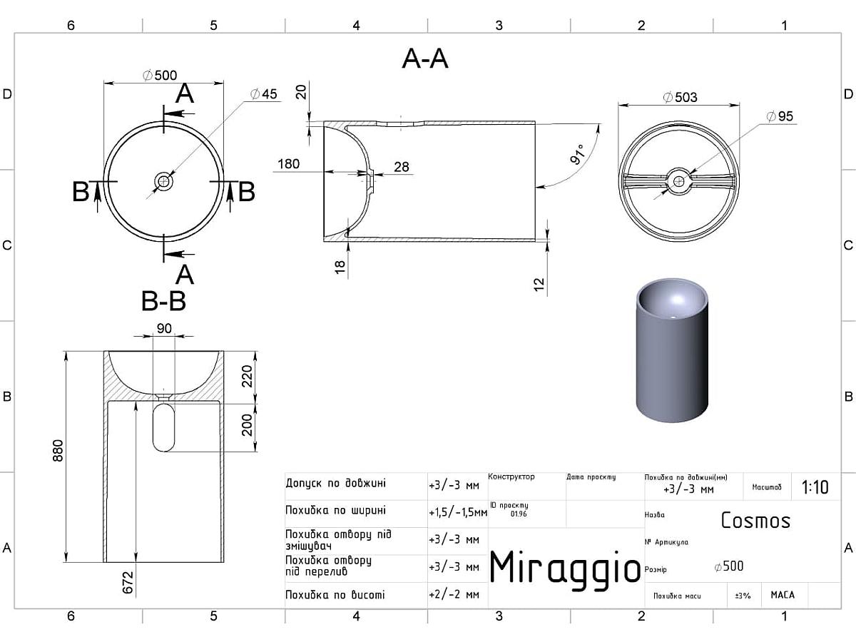 Умивальник COSMOS MIRASOFT