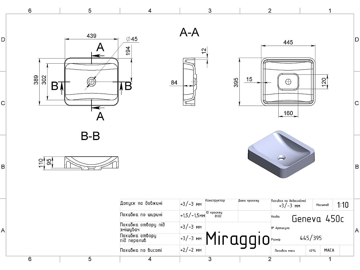 Умивальник GENEVA MIRASTONE BLACK