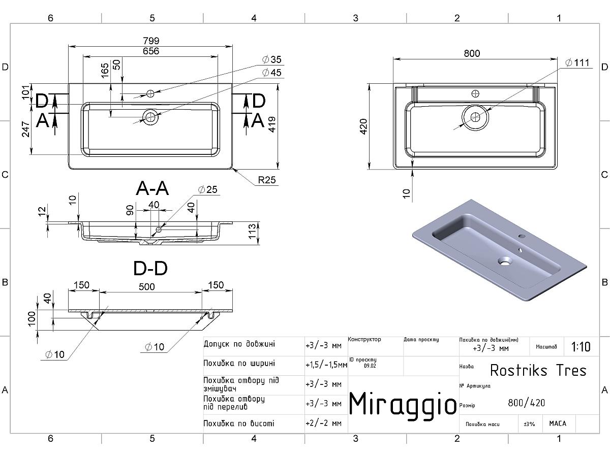 Умивальник ROSTRIKS TRES MIRASOFT