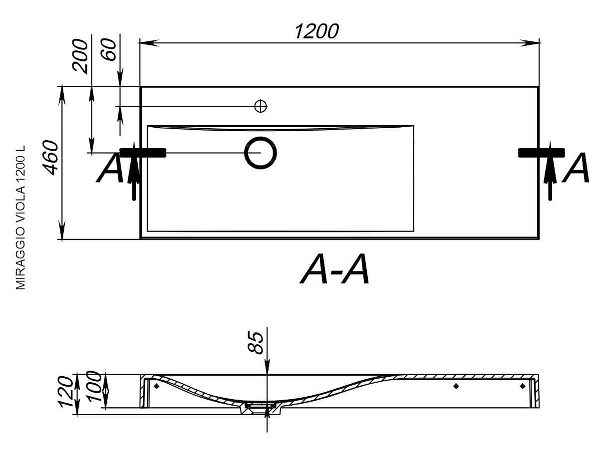 Умивальник VIOLA 1200 L FULL RAL (колір на вибір)